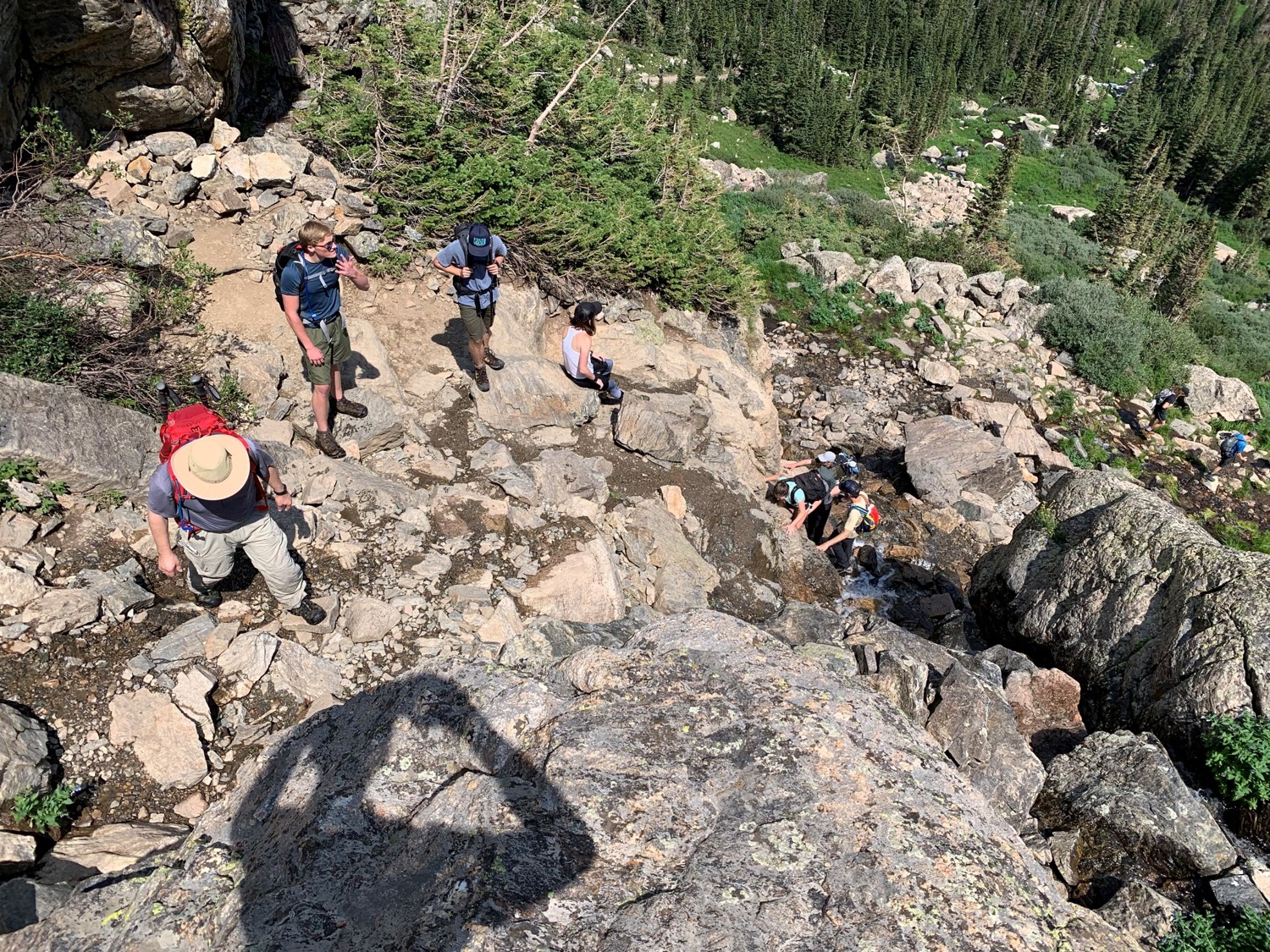 Upward an onward - scrambling past the falls to the Lake of Glass and Skypond.