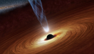 Illustration of a supermassive black hole wth millions to billions times the mass of our sun.