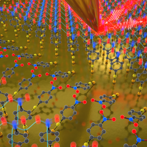 The molecular monolayer of 4-nitrothiophenol being pierced by an atomic force microscope (AFM)