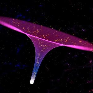 An artistic rendering of a charged black hole and its corresponding Hawking radiation