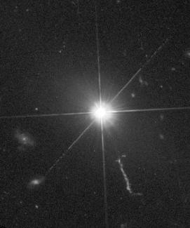 A Hubble Space Telescope image of a blazar galaxy.