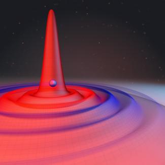 A single impurity (shown as a round ball) entering a Bose-Einstein condensate (BEC) creates excitations.