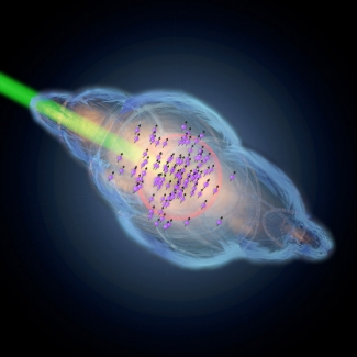 Photons of light (balls) control the behavior of atoms (players).