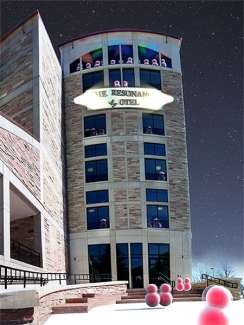 Photograph of building representing hotel.