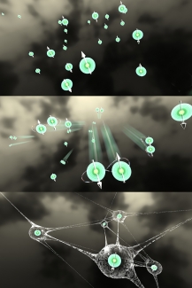 Representation of simultaneous entanglement of many pairs of atoms.