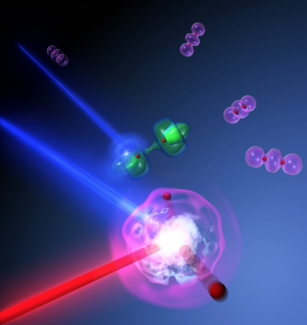 An X-ray dislodges an outer-shell electron of a nitrogen molecule.