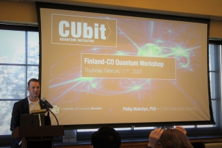 CUbit Director Phillip Makotyn speaking at the CO-Finland Quantum Workshop