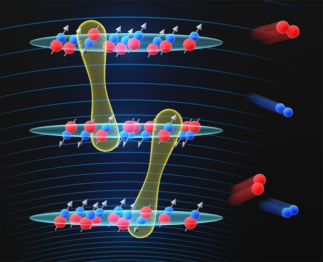 Tunable spin exchange interactions between selected layers of molecules