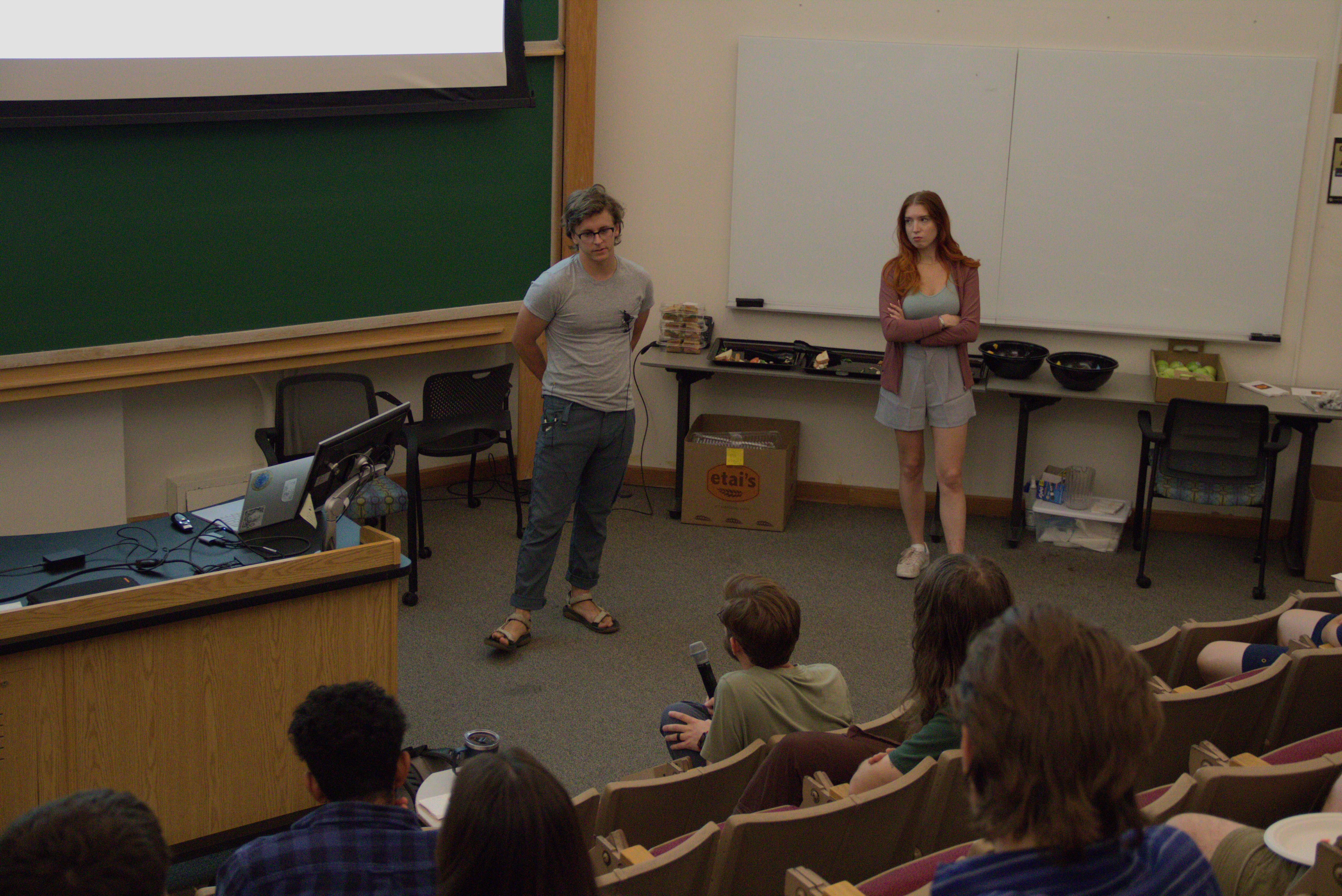 John D. Wilson (left) and Anya Grafov (right) field questions from the audience