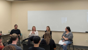 The JILA Postdoc Group hosted a funding panel (L to R): JILA Postdoc Jake Higgins, JILA Fellow Heather Lewandowski, JILA Fellow Ann-Marie Madigan, JILA Postdoc Rachael Merritt