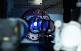 JILA researchers measured time dilation, or how an atomic clock's ticking rate varied by elevation, within this tiny cloud of strontium atoms. 