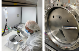 Former Keck Lab director David Alchenberger works on the iridium coating on the target apparatus in the JILA clean room for SUDA and the metal mask used in the instrument. 
