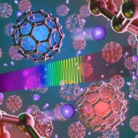 Artist's Illustration of Buckyballs and Frequency Comb