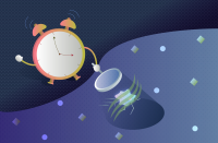 Cartoon clock looks for dark matter.