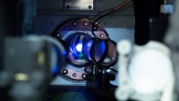 JILA researchers measured time dilation, or how an atomic clock's ticking rate varied by elevation, within this tiny cloud of strontium atoms. 